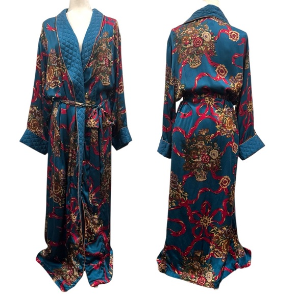 Victoria’s Secret Silk Quilted 90s Teal Luxury Gold Label Maxi Gown Vintage Robe - Picture 10 of 10